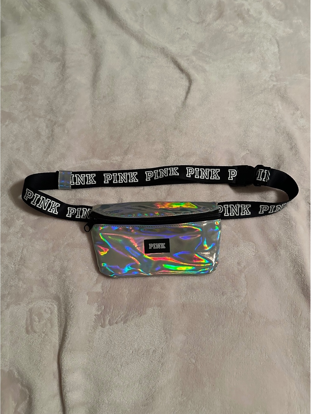 Victoria's Secret PINK Iridescent Silver Belt Bag Holographic Waist Fanny Pack